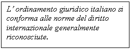 Text Box: L' ordinamento giuridico italiano si 
conforma alle norme del diritto
internazionale generalmente riconosciute.

