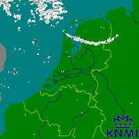 In questa immagine generata da un radar meteorologico, la mezzaluna bianca di echi  causata da chaff utilizzato durante una esercitazione militare in Olanda .